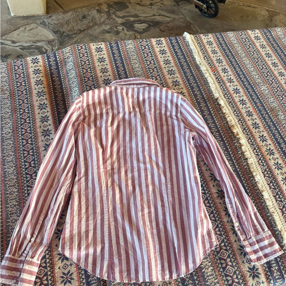 J Crew Mercantile Striped Linen Cotton Button-Up Pink Red Shirt Beach Spring S - Picture 5 of 6